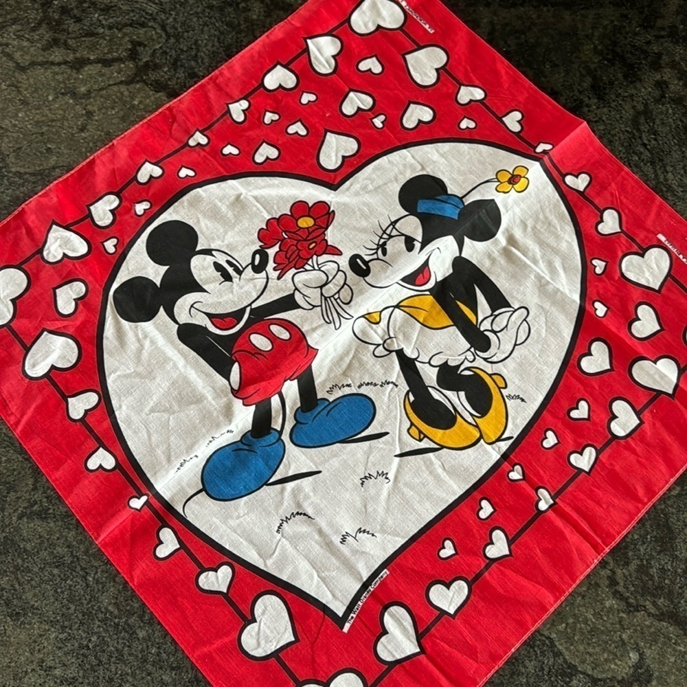 vintage Disney, Minnie  and Mickey Mouse with hearts bandanna